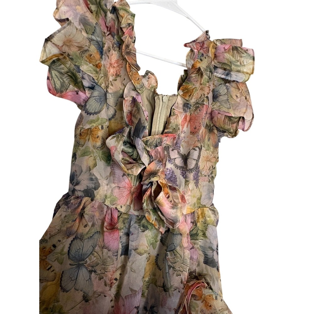 Women's Butterfly Floral High Low Maxi Dress Medium Ruffle Chiffon Formal
